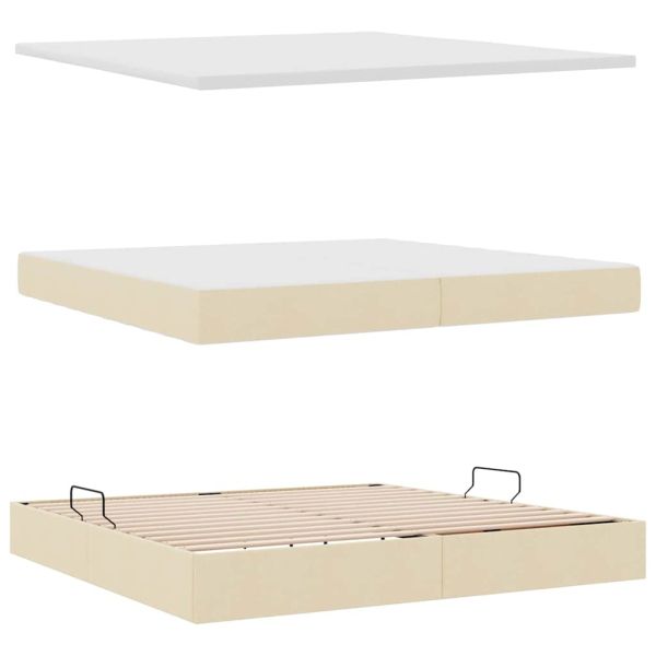 Легло с място за съхранение и LED Кремав 200 x 200 cm Полиестер