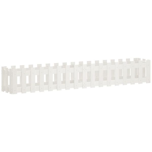 Градинска леха с дизайн на ограда бяла 200x30x30 см бор масив
