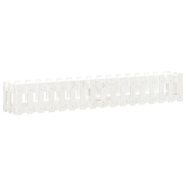 Градинска леха с дизайн на ограда бяла 200x30x30 см бор масив
