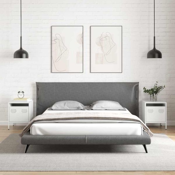 Нощни шкафчета, 2 бр, бели, 35x39x43,5 см, стомана