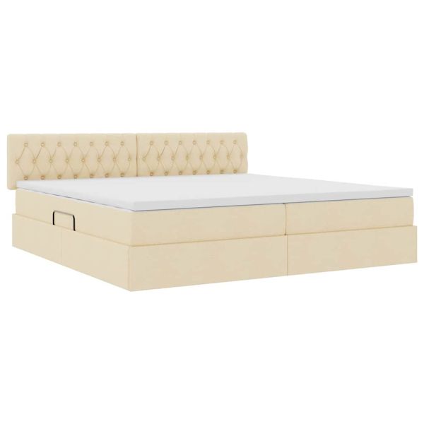 Легло с място за съхранение и LED Кремав 200 x 200 cm текстил