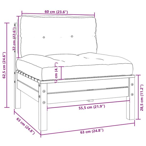 Градински среден диван с възглавници антрацит, сив, бор масив