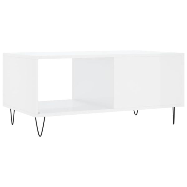 Кафе маса, бял гланц, 90x50x40 см, инженерно дърво