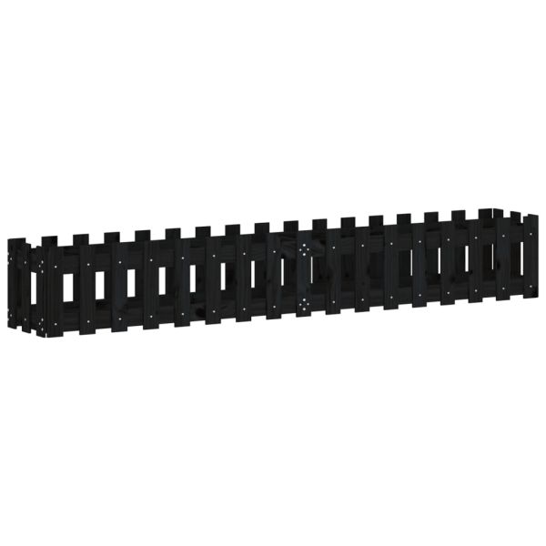 Градинска леха с дизайн на ограда черна 200x30x30 см бор масив