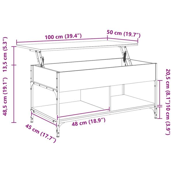 Кафе маса, сив сонома, 100x50x50 см, инженерно дърво и метал