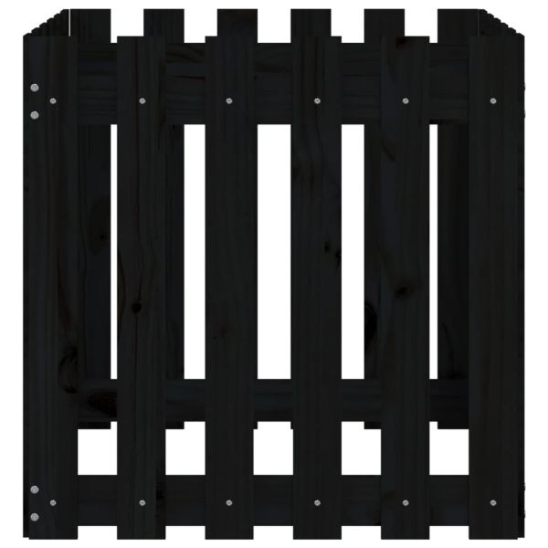 Градинска кашпа с дизайн на ограда черна 60x60x60 см бор масив