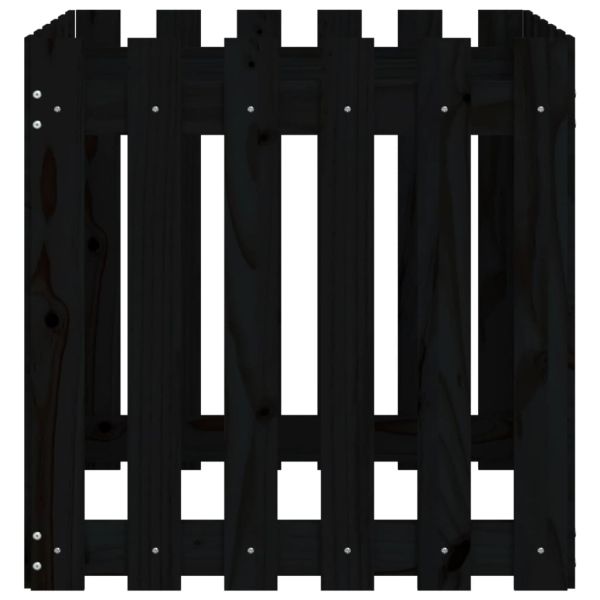 Градинска кашпа с дизайн на ограда черна 60x60x60 см бор масив