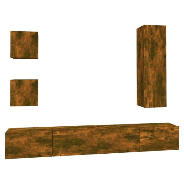 Комплект ТВ шкафове от 5 части, опушен дъб, инженерно дърво