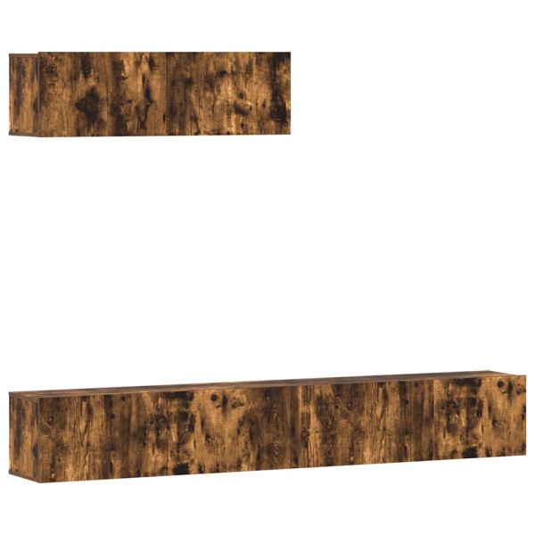 Комплект ТВ шкафове от 3 части, опушен дъб, инженерно дърво