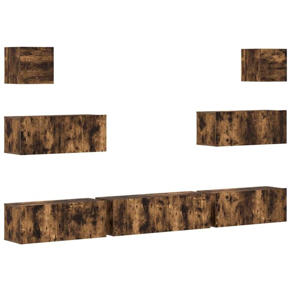 Комплект ТВ шкафове от 7 части, опушен дъб, инженерно дърво