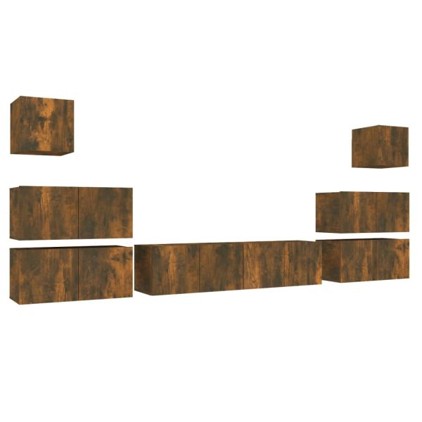 Комплект ТВ шкафове от 8 части, опушен дъб, инженерно дърво