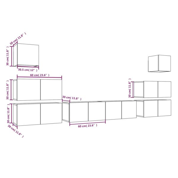 Комплект ТВ шкафове от 8 части, опушен дъб, инженерно дърво