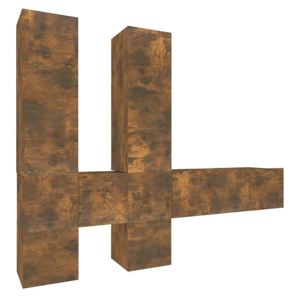 Комплект ТВ шкафове от 7 части, опушен дъб, инженерно дърво