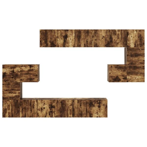 Комплект ТВ шкафове от 10 части, опушен дъб, инженерно дърво