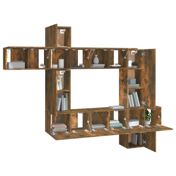 Комплект ТВ шкафове от 10 части, опушен дъб, инженерно дърво