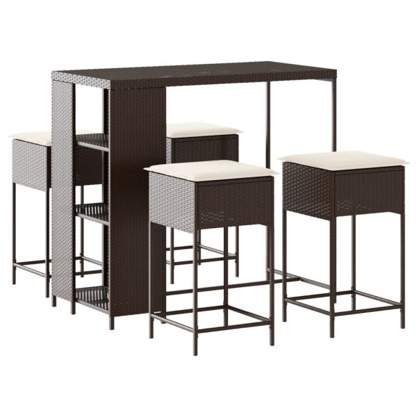 Градински бар комплект с възглавници 5 части кафяв полиратан