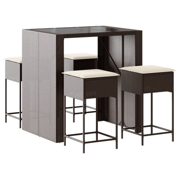 Градински бар комплект с възглавници 5 части кафяв полиратан