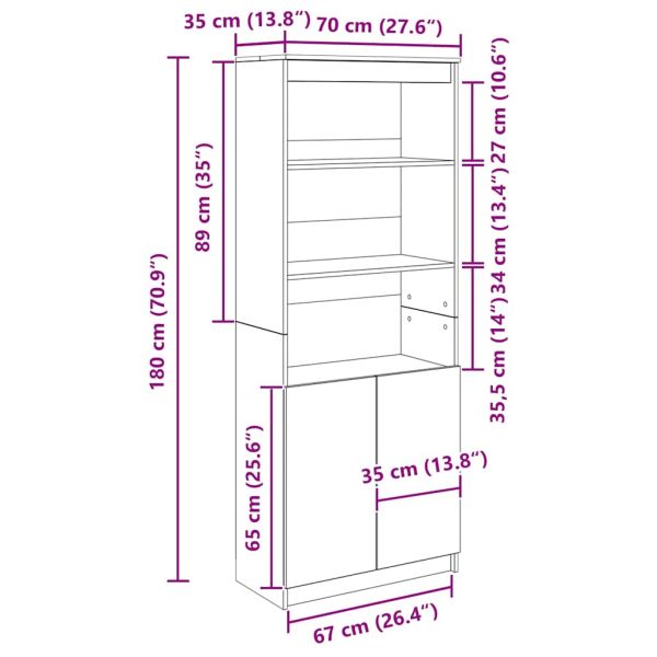 Висок шкаф, сонома дъб, 70x35x180 см, инженерно дърво