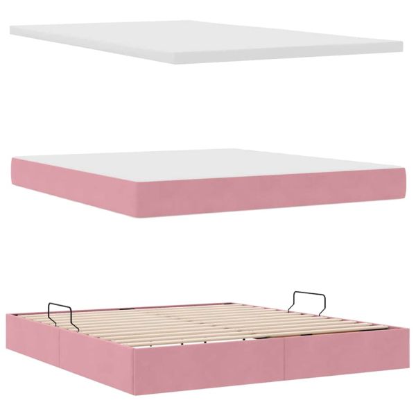 Легло с място за съхранение и матрак Розово 160 x 200 cm Кадифе