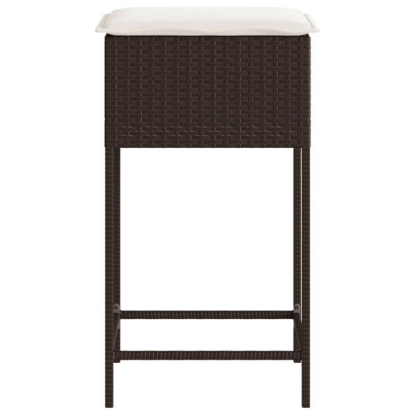 Градински бар табуретки с възглавници, 2 бр, кафяв полиратан