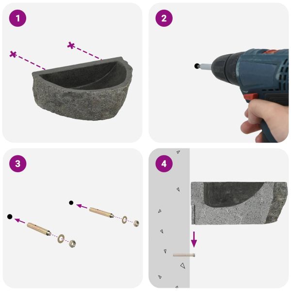 Монтирана на стена мивка Сив 37 x 30 x 12 см Речен камък