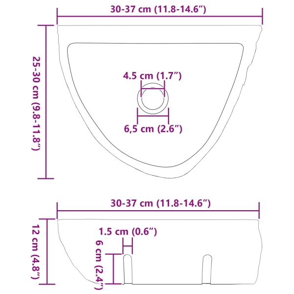 Монтирана на стена мивка Сив 37 x 30 x 12 см Речен камък
