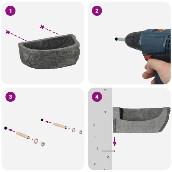 Монтирана на стена мивка Сив 45 x 35 x 15 см Речен камък