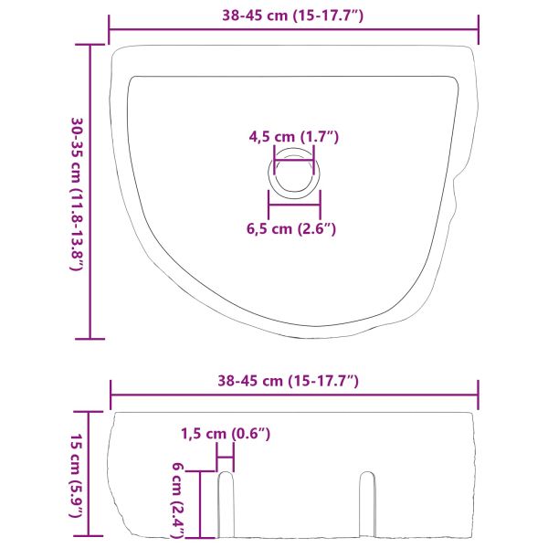 Монтирана на стена мивка Сив 45 x 35 x 15 см Речен камък