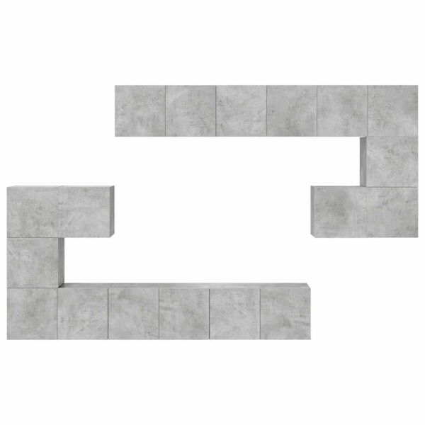 Комплект ТВ шкафове от 10 части, бетонно сиви, инженерно дърво