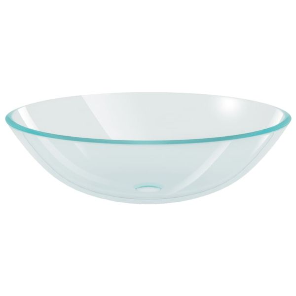 Мивка за баня с кран и сифон, прозрачно закалено стъкло