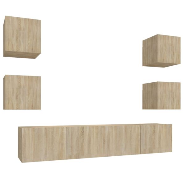 Комплект ТВ шкафове от 6 части, сонома дъб, инженерно дърво