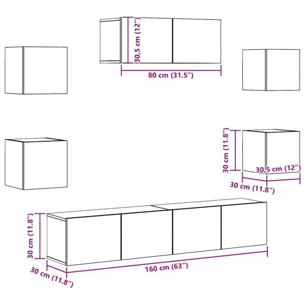 Комплект ТВ шкафове от 7 части, бял, инженерно дърво