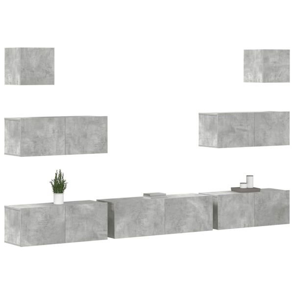 Комплект ТВ шкафове от 7 части, бетонно сив, инженерно дърво