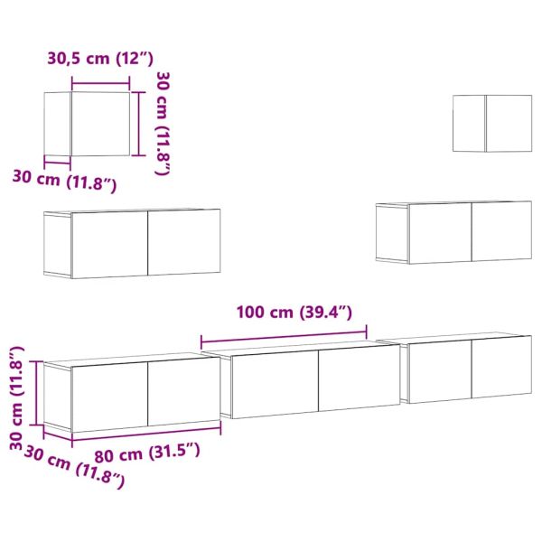 Комплект ТВ шкафове от 7 части, бетонно сив, инженерно дърво