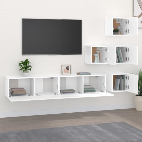 ТВ шкафове за стенен монтаж, Бял, инженерно дърво