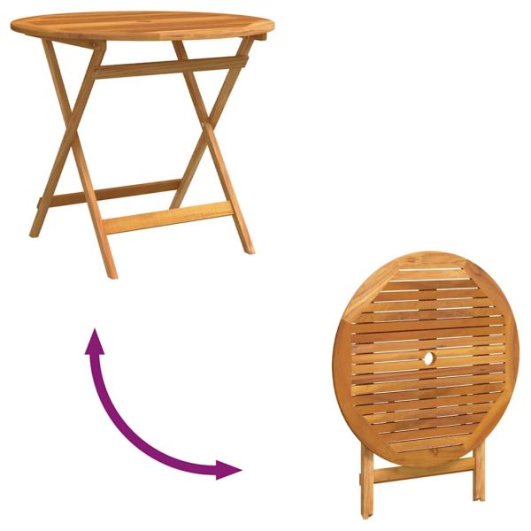 Сгъваема градинска маса, Ø90x75 см, евкалипт масив