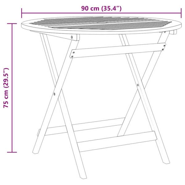 Сгъваема градинска маса, Ø90x75 см, евкалипт масив