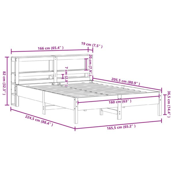 Рамка за легло без матрак, бял, 160x200 см, бор масив