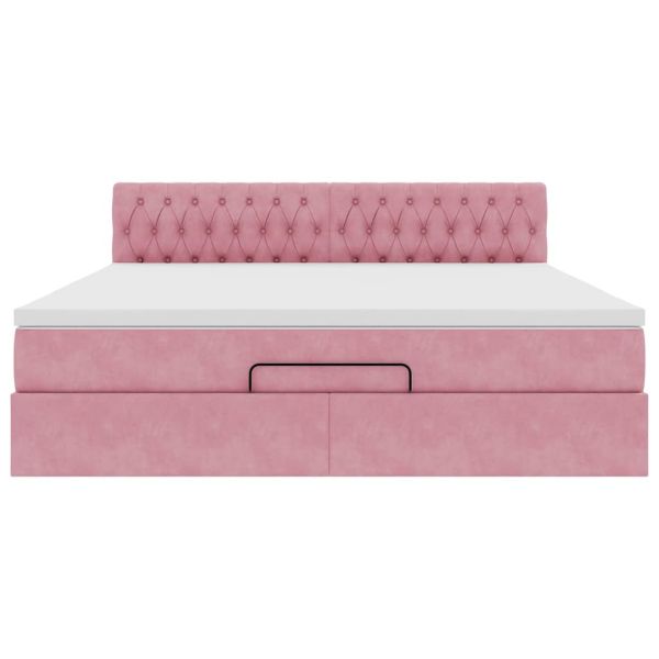 Османско легло с матрак розово 160x200cm кадифе