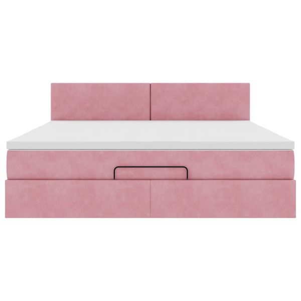 Османска легло с матрак и LED, розово, 160x200 см, кадифе