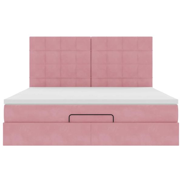 Османска легло с матраци и LED, розово, 160x200 см, кадифе