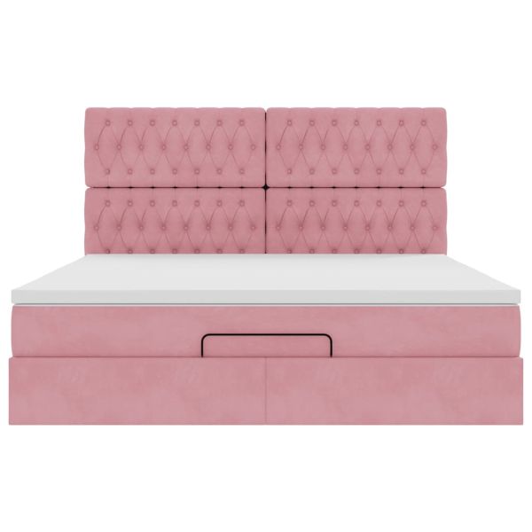 Османска легло с матраци и LED, розово, 160x200 см, кадифе