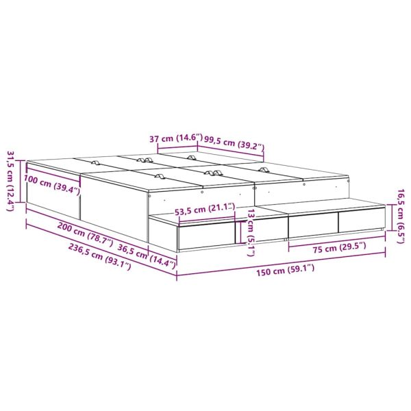 Легло с място за съхранение Бяло 150 cm Инженерно дърво