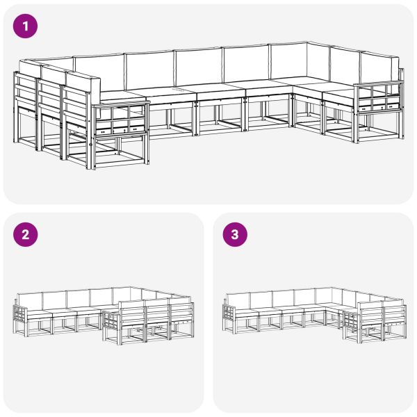 Комплект дивани за открито 10 pcs Натурален и Антрацит
