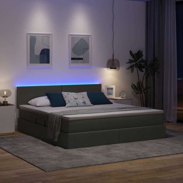 Легло с място за съхранение и LED с LED Тъмен сив 160 x 200 cm