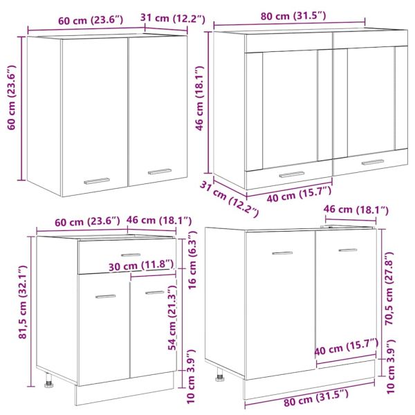Комплект кухненски шкафове с чекмедже Lyon 4 pcs Сив сонома