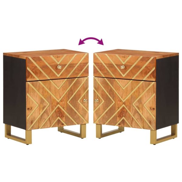 Нощно шкафче, кафяво и черно, 50x33x60 см, мангово дърво масив