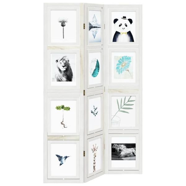 Разделител за стая, 3 панела, бял, дърво пауловния масив