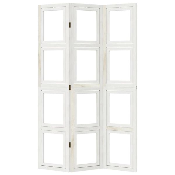 Разделител за стая, 3 панела, бял, дърво пауловния масив