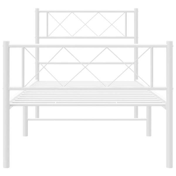 Метална рамка за легло с горна и долна табла, бяла, 90x200 см